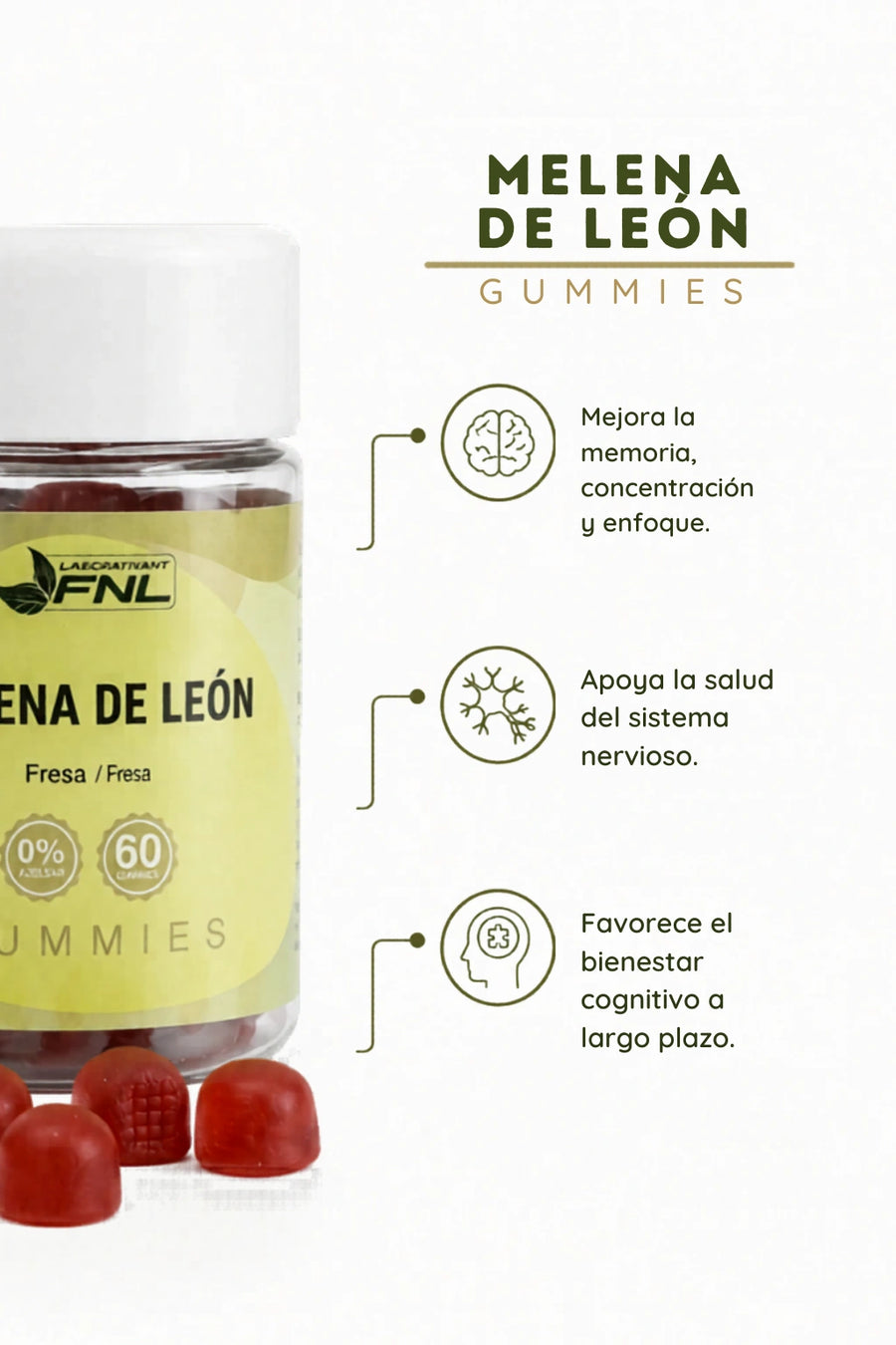 Melena de León Gummies para Memoria Sabor Fresa